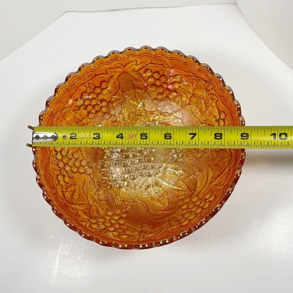Vtg Imperial Grape Pattern Carnival Glass Bowl Marigold Iridescent Leaves 8.75" - Picture 9 of 9